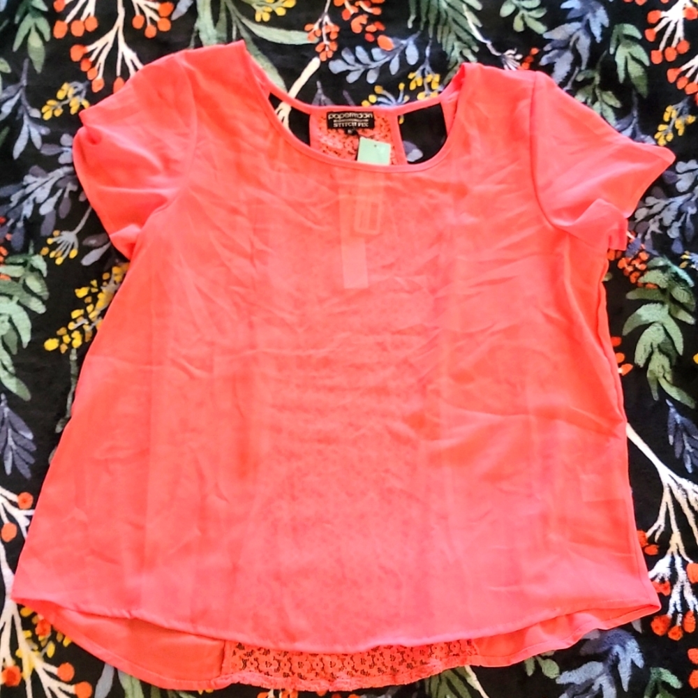 NWT Sheer Top with Lace back